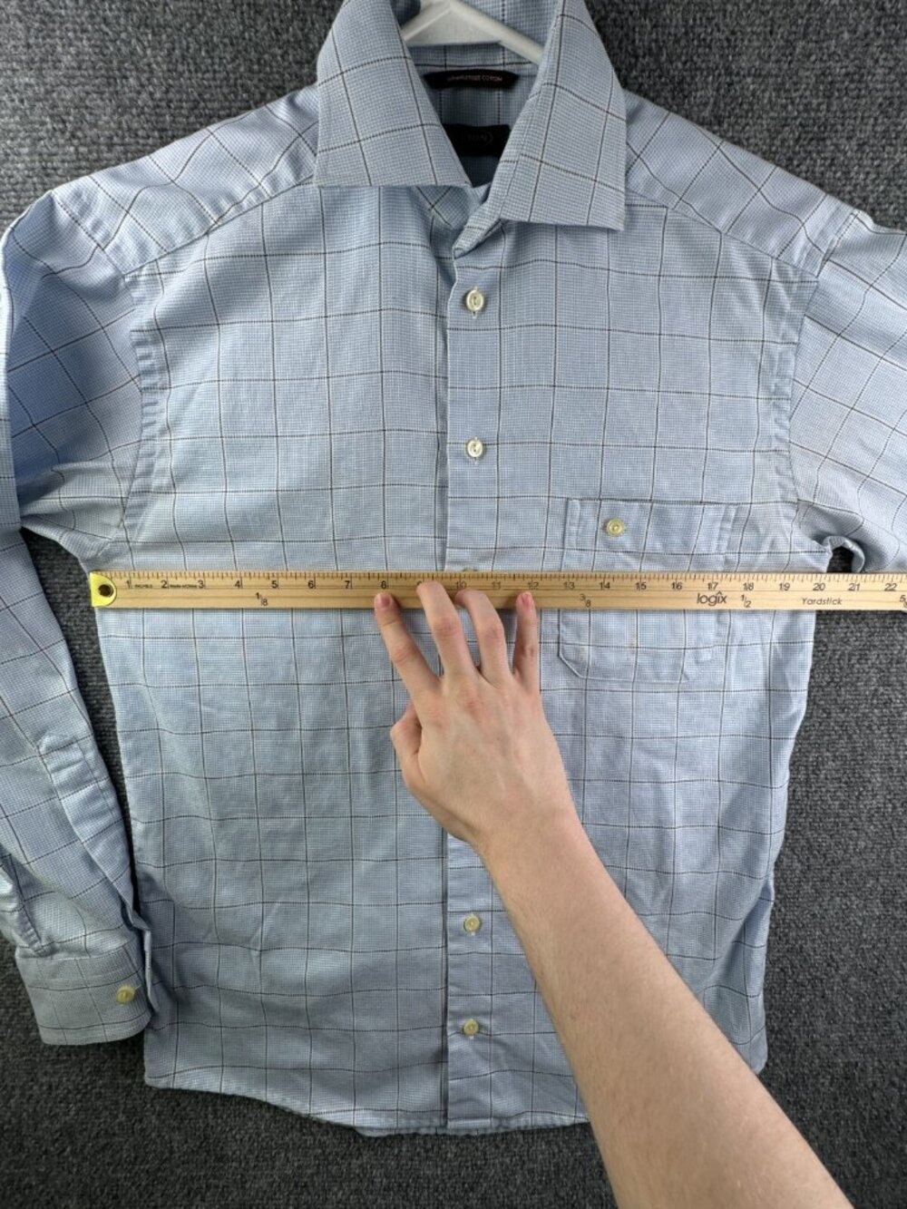 Eton Button Up Shirt Long Sleeve Men Wrinkle Free Cotton Blue Check Size 15 ** - Picture 5 of 16